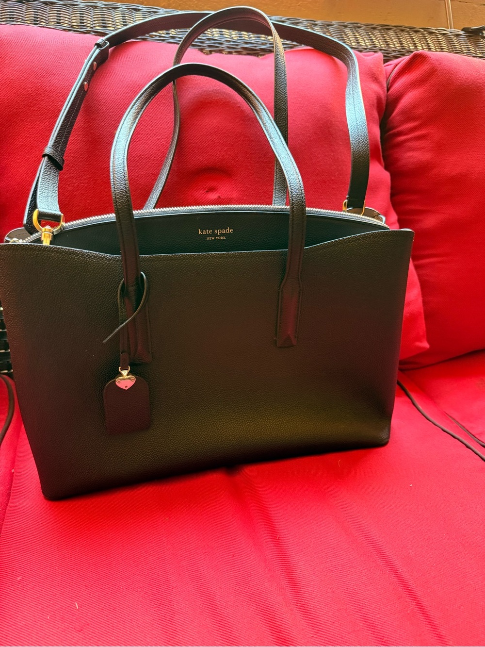 kate spade Black Pebbled Leather Tote with Gold Accent